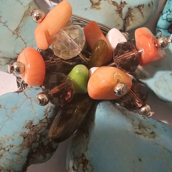 Turquoise Flower Statement Necklace, Chunky Slab Stone, Boho Southwestern Style - Picture 2 of 6